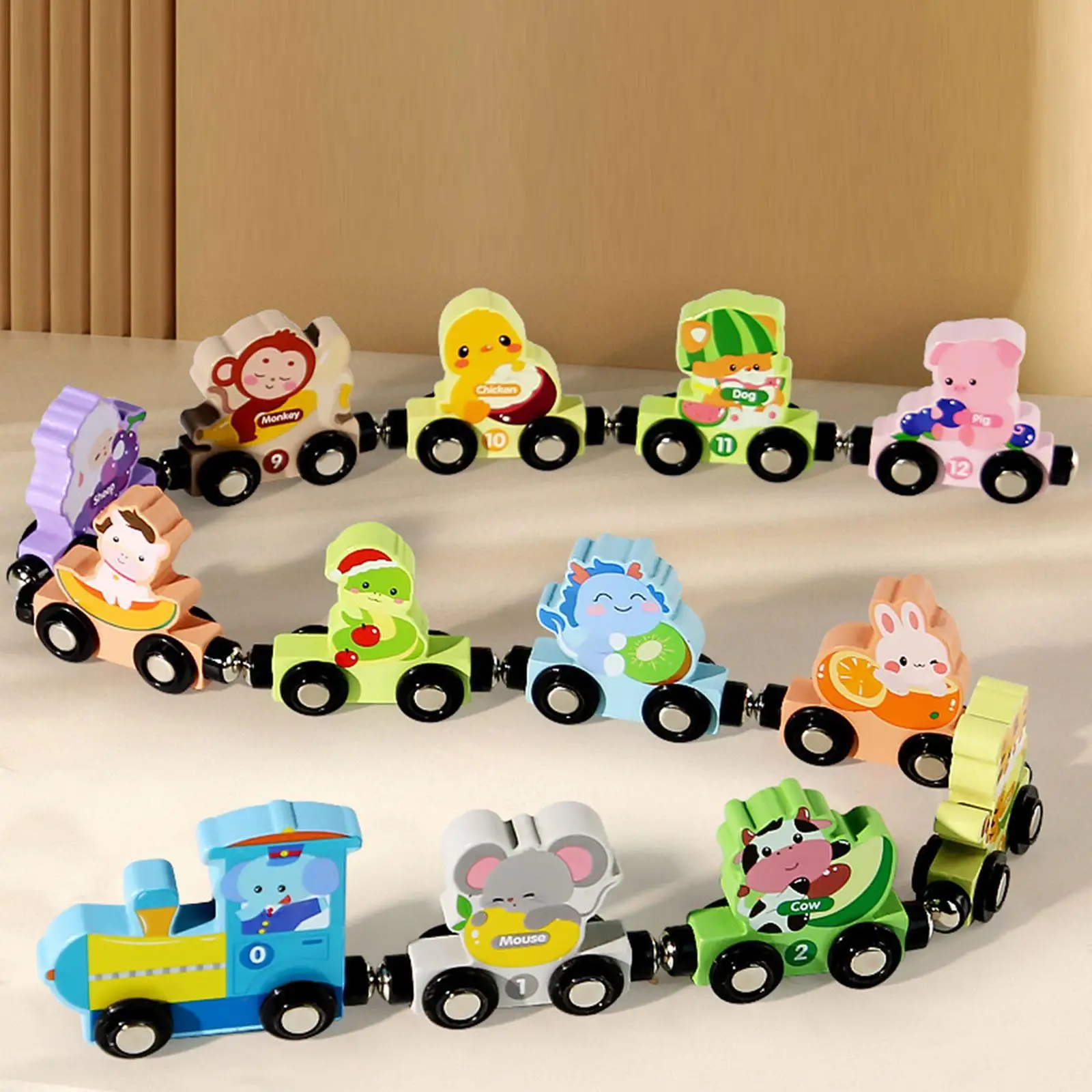 Wooden Train Set Vehicles Learning Toys Toddlers Dinosaur Game Car Activities for Age1-3 Kids Educational Toys Zodiac Gift