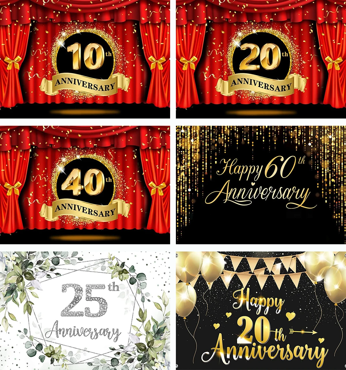 Happy 10-40th Wedding Anniversary Backdrop 10x6ft Fabric Party Decorations Name Photo Customiz Red Curtain Guest Photography