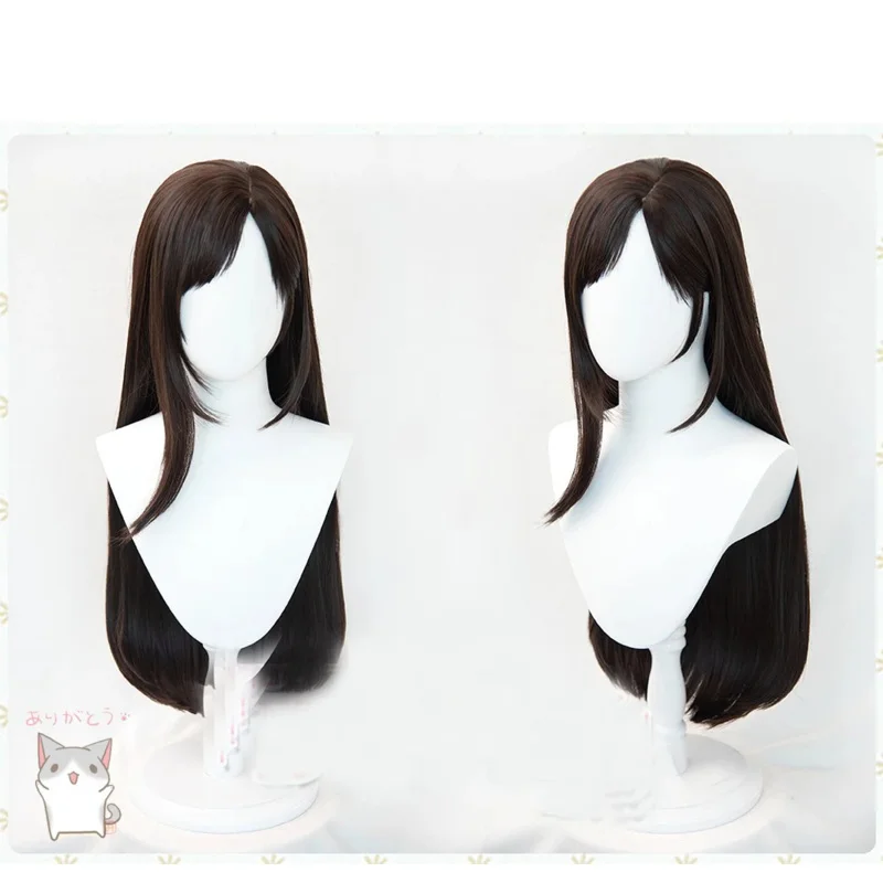 Final Fantasy FF7 Wigs Tifa Lockhart Wig Brown Straight Side Parting Styled Synthetic Hair Cosplay Wig   Wig Cap