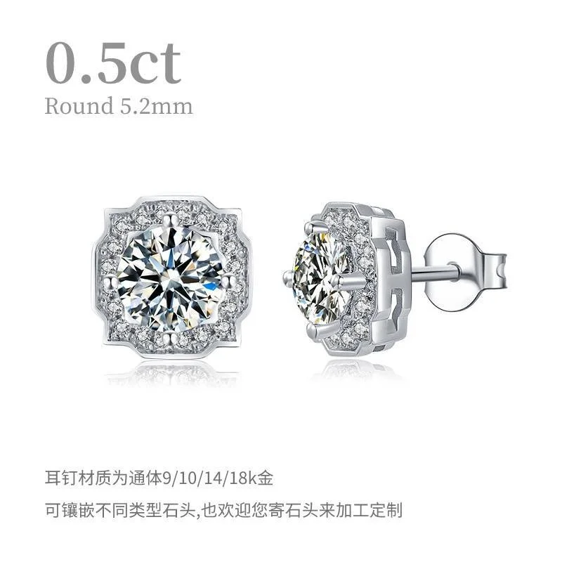 genuine real brand jewels 9/10/14/18k 0.5ct Mosonite Light Luxury Fashion Rose Gold Summer Earrings high quality