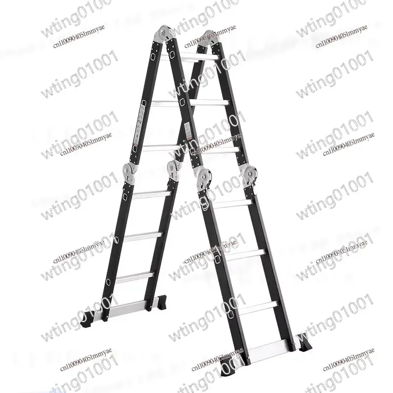 Thickened Multi-Function Aluminum Iron Folding Step Ladder 4-Fold Telescopic Straight Ladder with Double-Sided Hinges