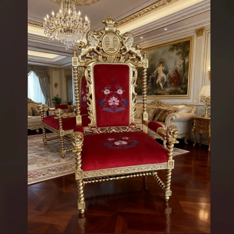 European Carved KTV Bar Welcome Chair King Seat with Photo Clock in Chair