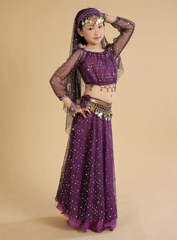 Costumes de danse du ventre pour enfants, vêtements de performance indienne, vêtements de danse du ventre pour filles, abordable, le moindre ywood, 5 pièces