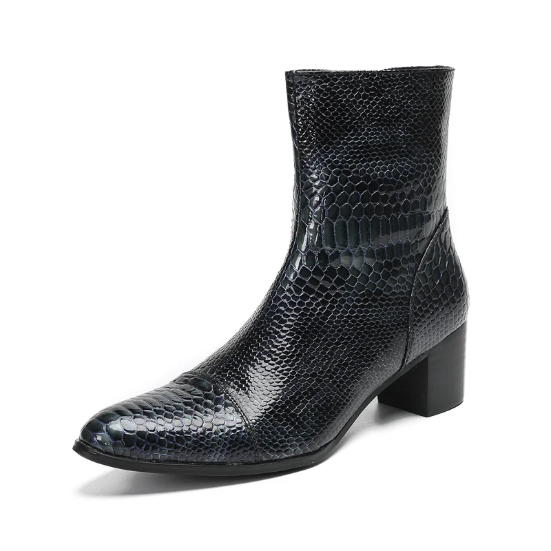 Frühling und Herbst Spitze High-Heel-Stiefel für Herren Großbritannien Oberschichtleder Schnürstiefel mit Nieten Serpentinen Show Office Herrenschuhe – Detail 16