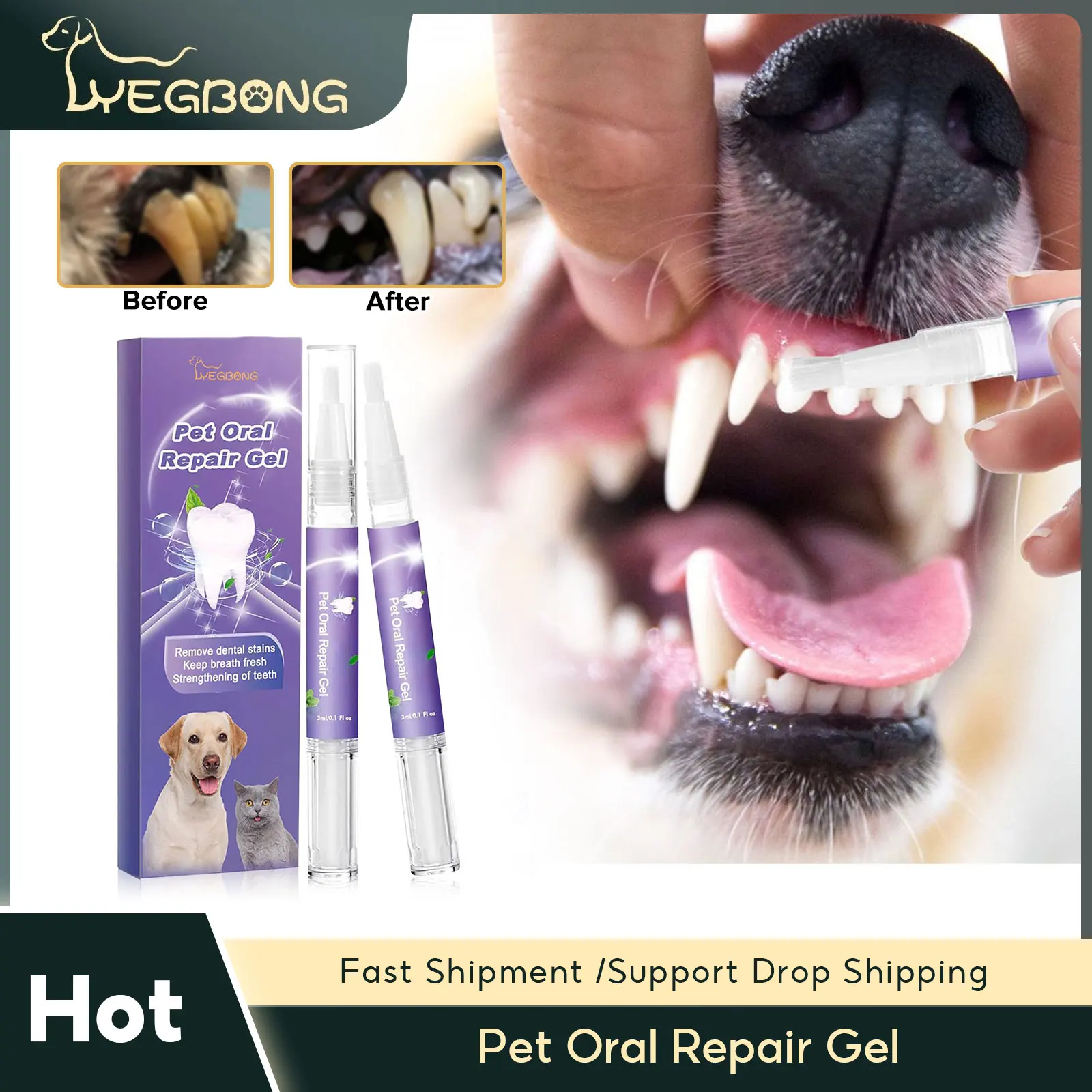 Pet Oral Repair Gel Puppy Tartar Removal Odor Eliminator Whiten Cats Dogs Teeth Stain Remover Gum Care Pet Teeth Cleaning Gel