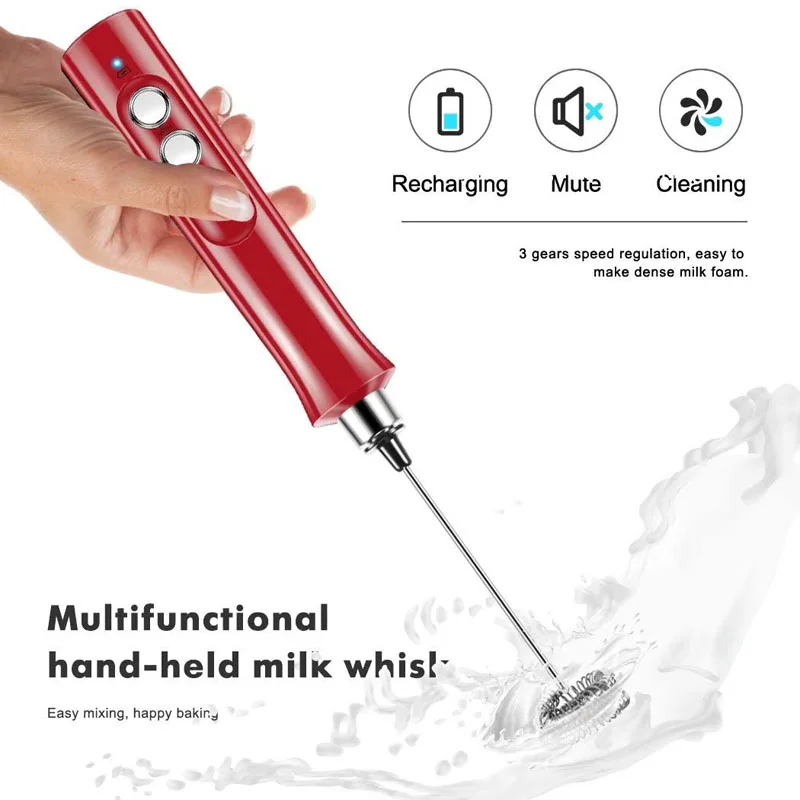 Electric Egg Beater Milk Frother Foam Maker 3 In 1 USB Rechargeable High Speeds Drink Mixer Handheld Foamer Coffee Frothing Wand