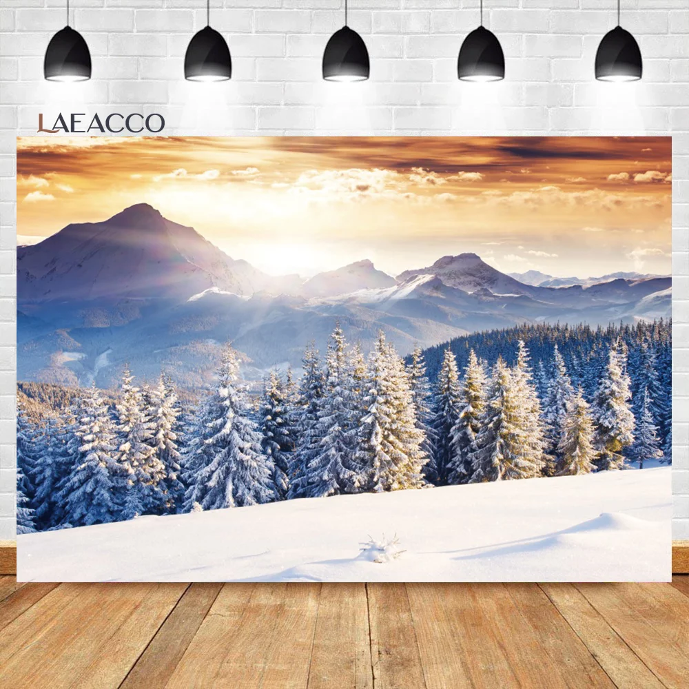 Laeacco Winter Snow Forest Backdrop White Xmas Trees Wintry Scene New Year Event Party Adults Portrait Photography Background