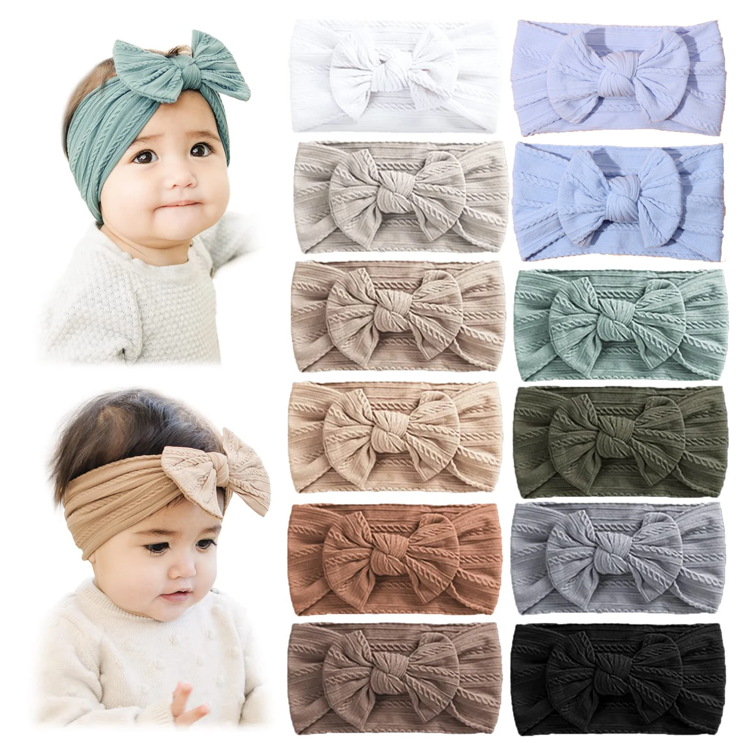 12Pcs/Set Baby Bow Headband Elastic Nylon Hairbands for Kids Girls Newborn Infant Headwear Hair accessories for Children