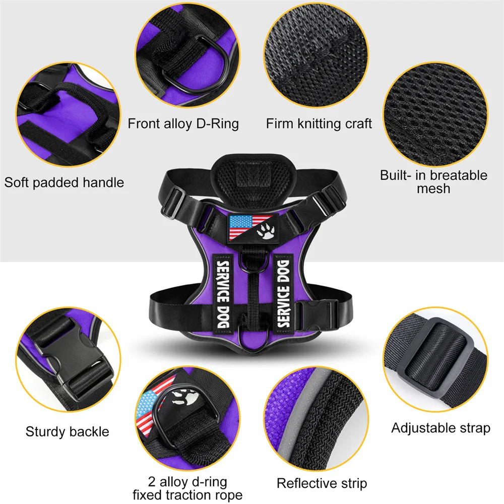 Adjustable Service Dog Harness Reflective Working Dog Vest Harness with 5 PCS Patches Oxford WD Harness Large Dog Accessories
