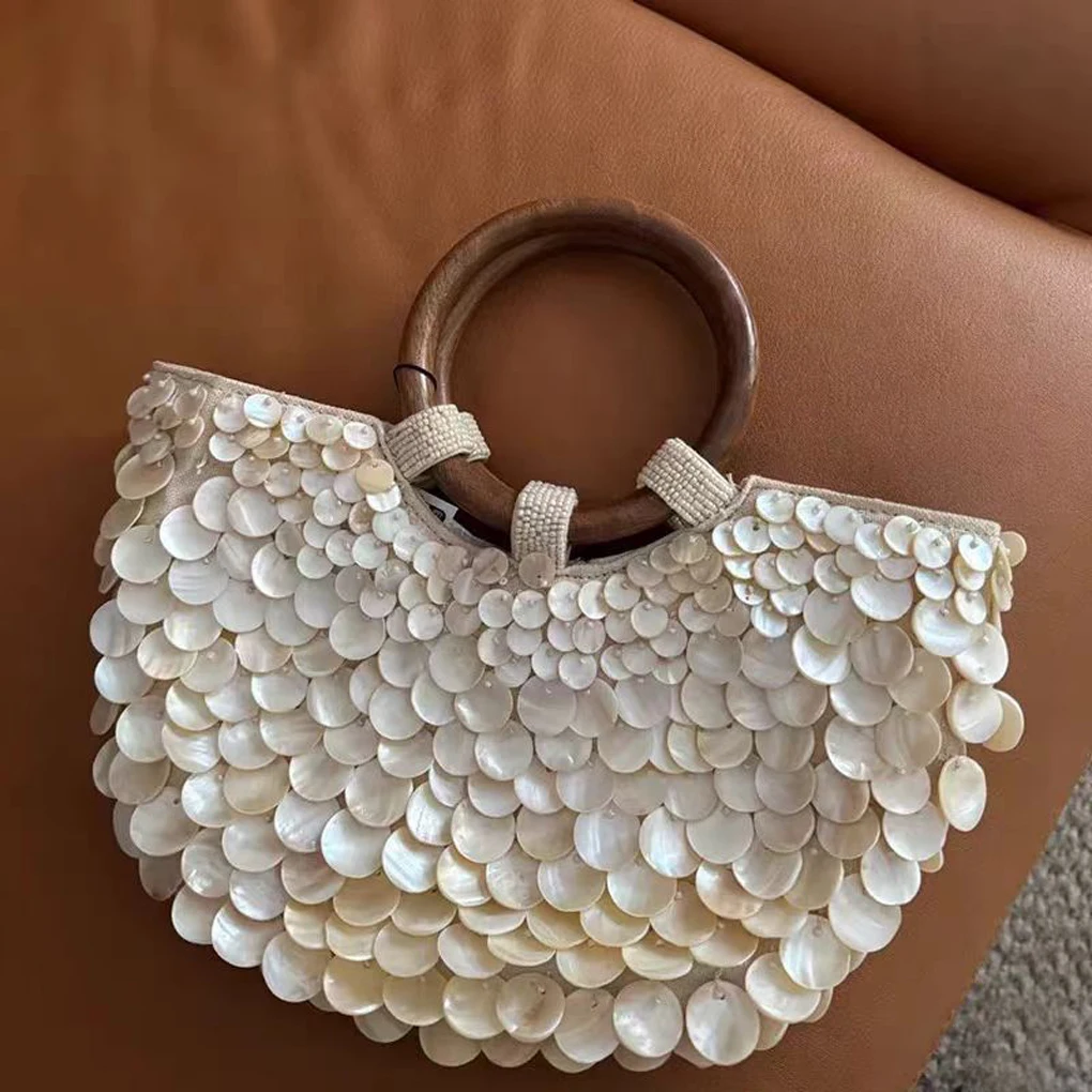 Exquisite Beaded Bag Handmade Chic Shell Switch Wallet For Ladies Half Moon Crossbody Bag Shell Handbag Must-have for Summer