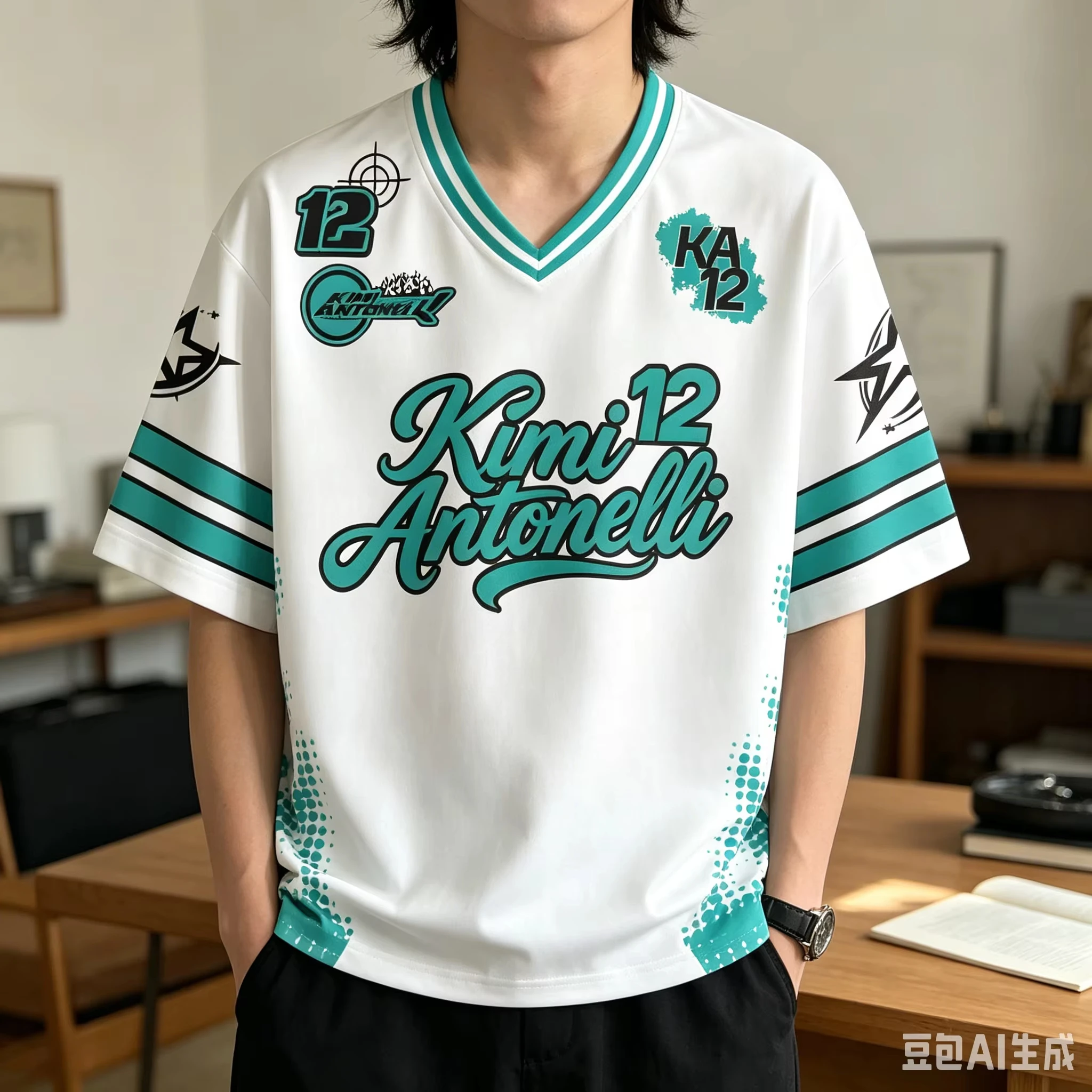 Unisex Kimi Antonelli #12 KA12 Vintage Striped Sleeve Graphic Short Sleeve Jersey Quick Dry Breathable Motorsport T-Shirt