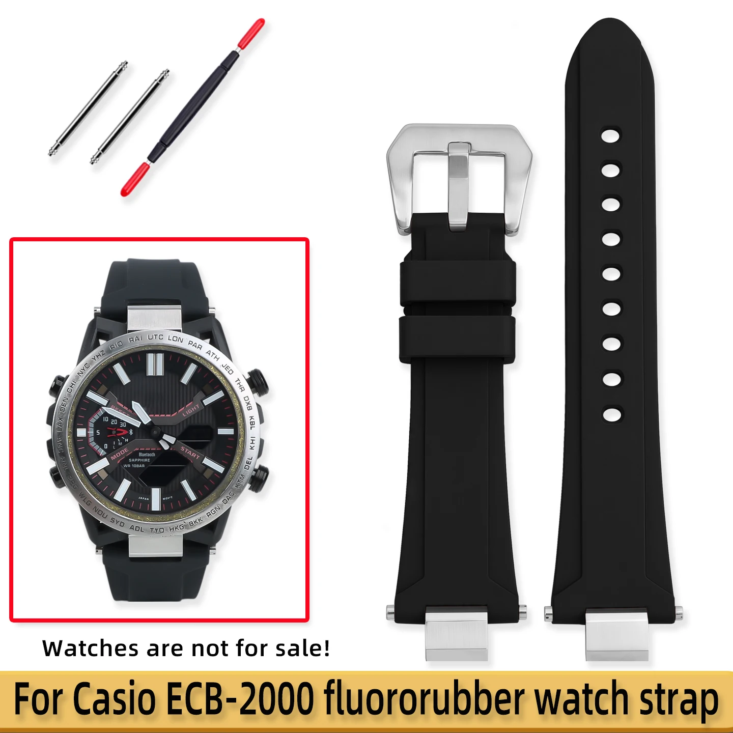 Suitable for Casio ECB-2000/HR/YCB fluororubber watch strap for men, EFS-S641 modified rubber waterproof watch chain 24x12mm
