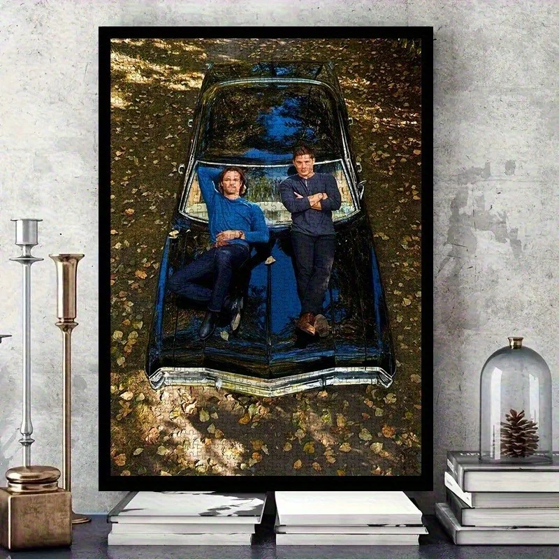 1000pcs DIY Paper Puzzle, Supernatural Brothers Theme Sam & Dean Winchester Classic TV Show, High-Quality White Card Material,