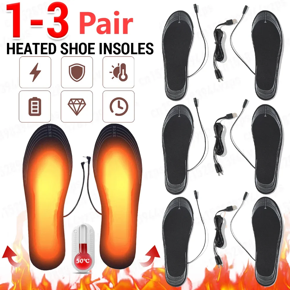

3-1Pair Зимние USB-электрические стельки с подогревом, грелки для ног, термоподушечки для обуви, моющиеся стельки с подогревом для согревания ног