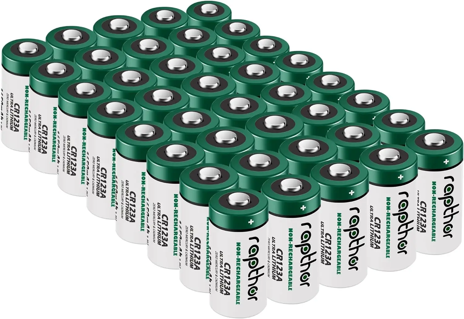 rapthor CR123A Lithium Batteries 3V 1650mAh 40 Pack High Power Photo Battery PTC Protected for Cameras Flashlight