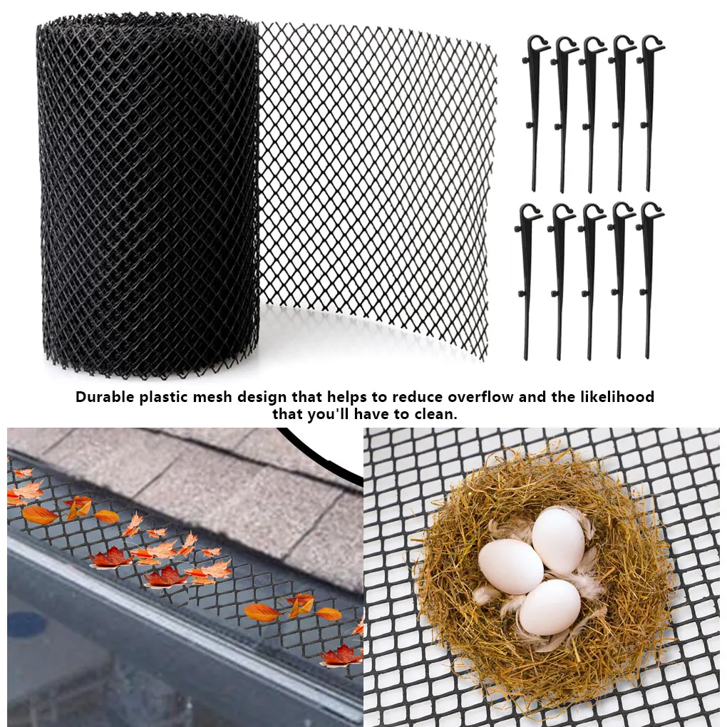 Outdoor Roof Balcony Gutter Protector Anti-clogging PP Plastic Guard Reduce Overflow Mesh Cover Filter Net with Nails