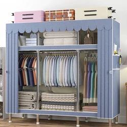 26MM Steel Pipe Closet, Home Bedroom Wardrobe with Dust-Proof Curtain, Easy Assembly Full Metal Frame Storage Cabinet for Adults