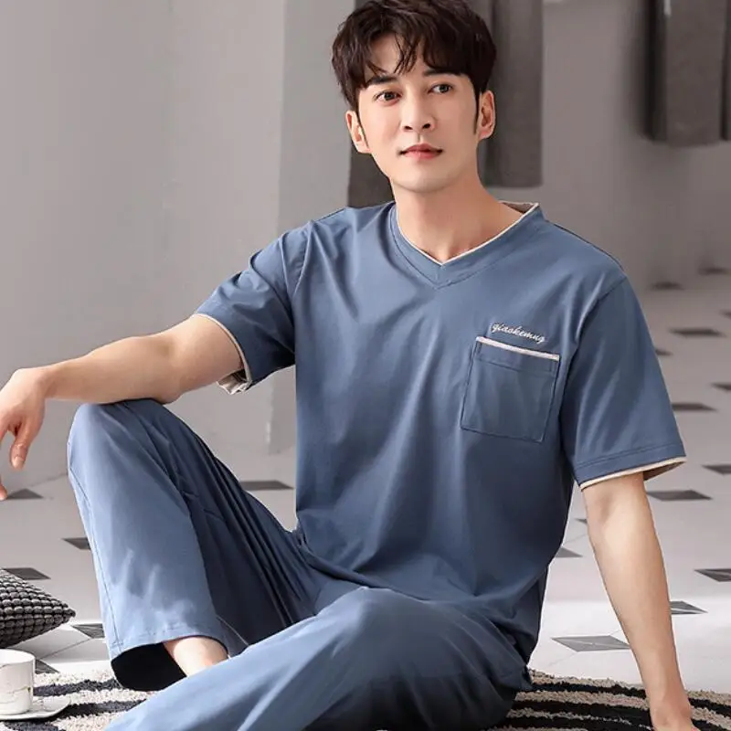 

Мужская домашняя одежда: пижамы, мужской костюм, новая летняя одежда, спортивный костюм для отдыха, топы и брюки, 2 предмета, Y2K, оптом