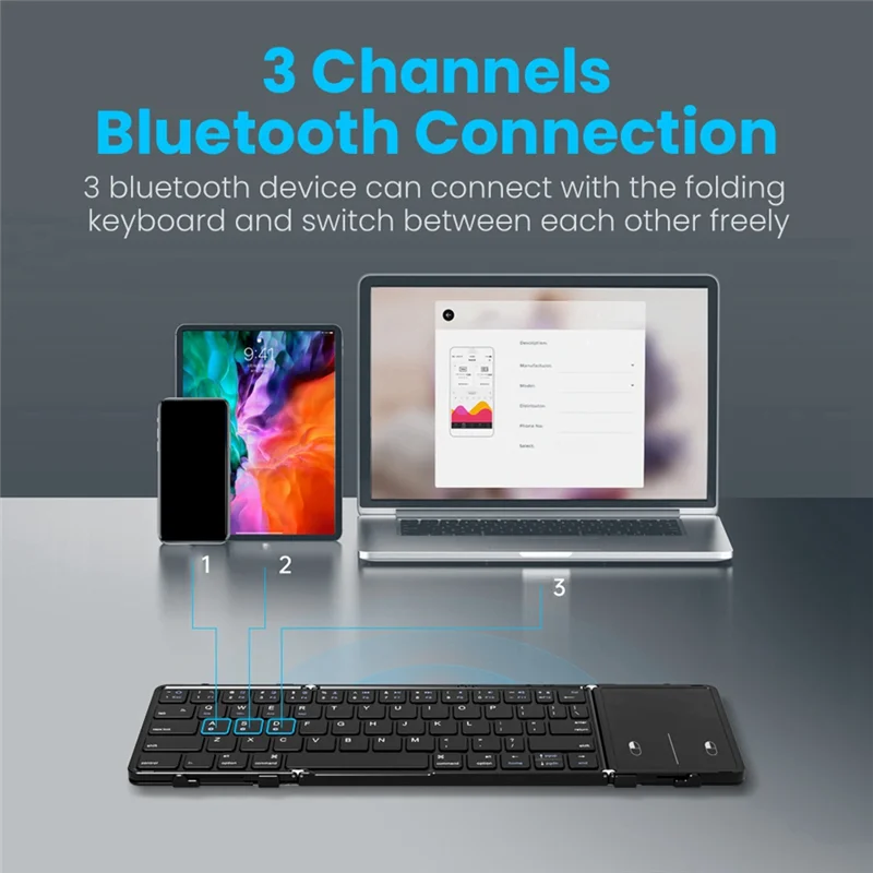 

POP-lFoldable Bluetooth Keyboard Tri-Folding Wireless Keyboard with Touchpad Rechargeable Keyboard for Windows IOS
