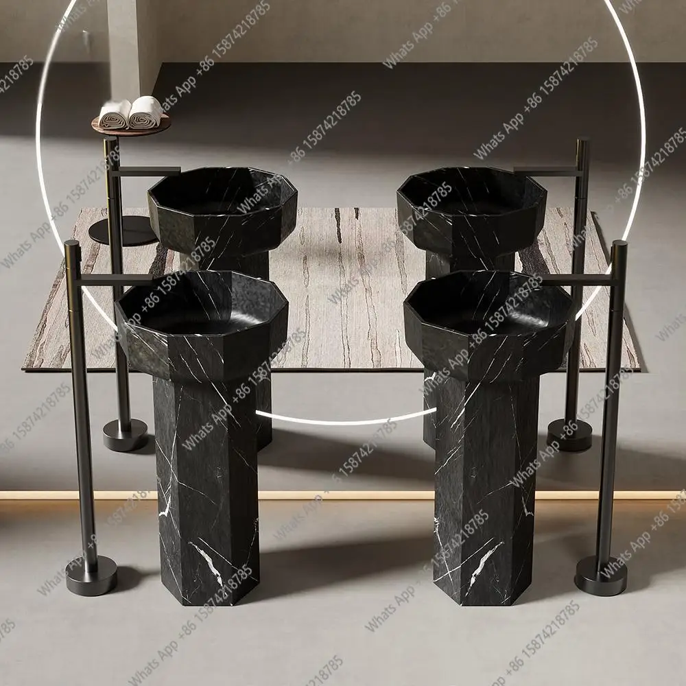 

Beige Travertine Pedestal Sink, Outdoor Freestanding Stone Basin for Villa Balcony, Stain Resistant & Durable, Customizable