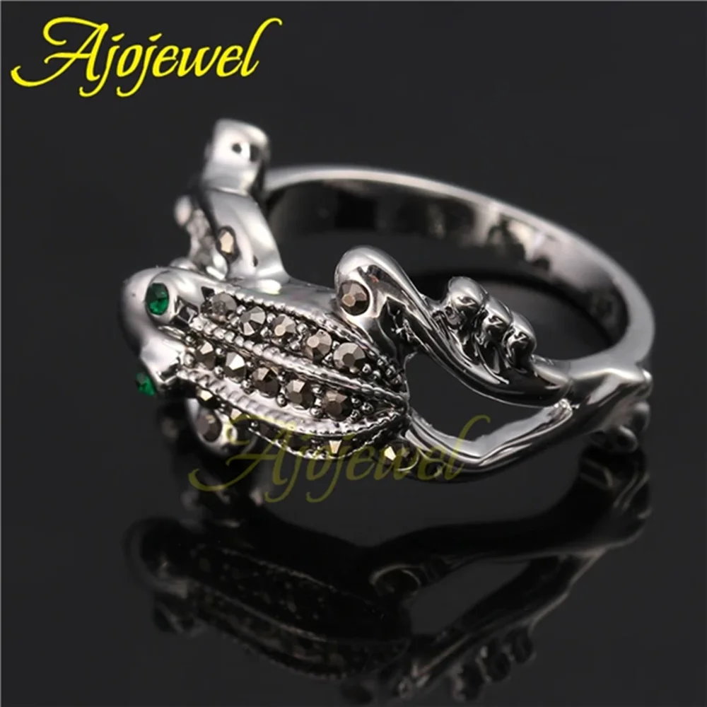 Ajojewel Black Rhinestones Jumping Frog Ring Animal  Jewelry Natural Style Fashion Gifts