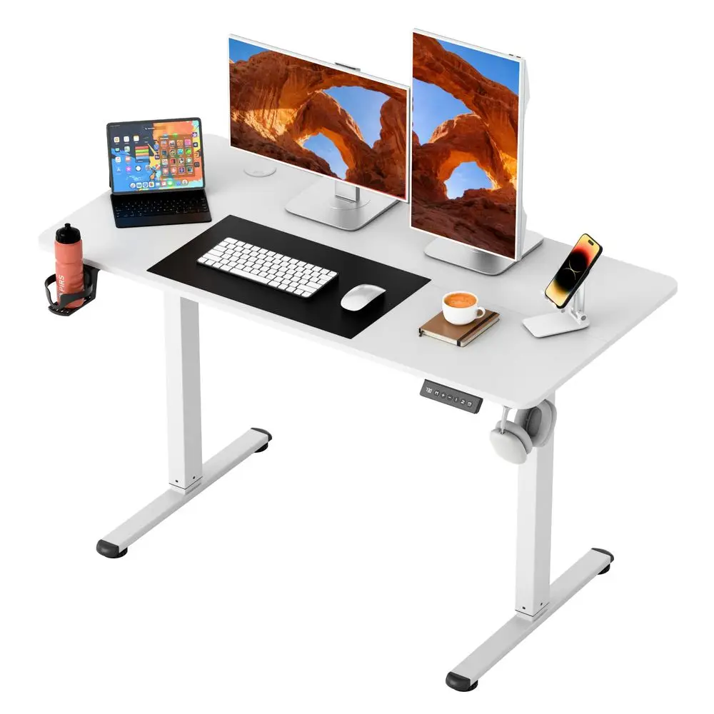 Mesa Elétrica Ajustável em Altura, 45 x 24 Polegadas, Mesa para Trabalho em Pé ou Sentado, com Memória de Posição, para Computador, Home Office, com Estrutura Robusta