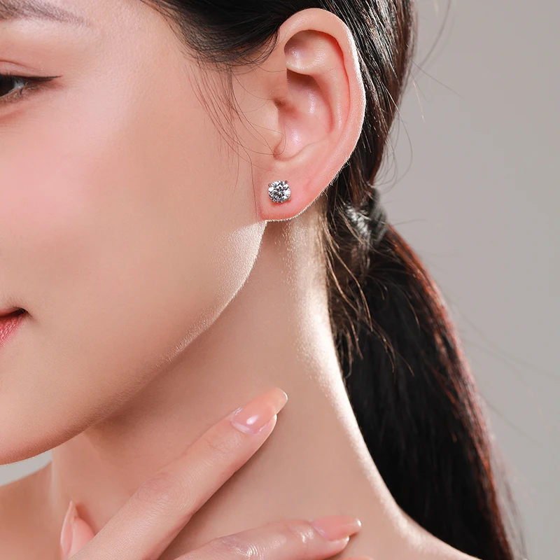 Ailmay Hot Sale Classic 925 Sterling Silver Round Clear Zircon Stud Earrings For Women Wedding Engagement Fine Female Jewelry 2