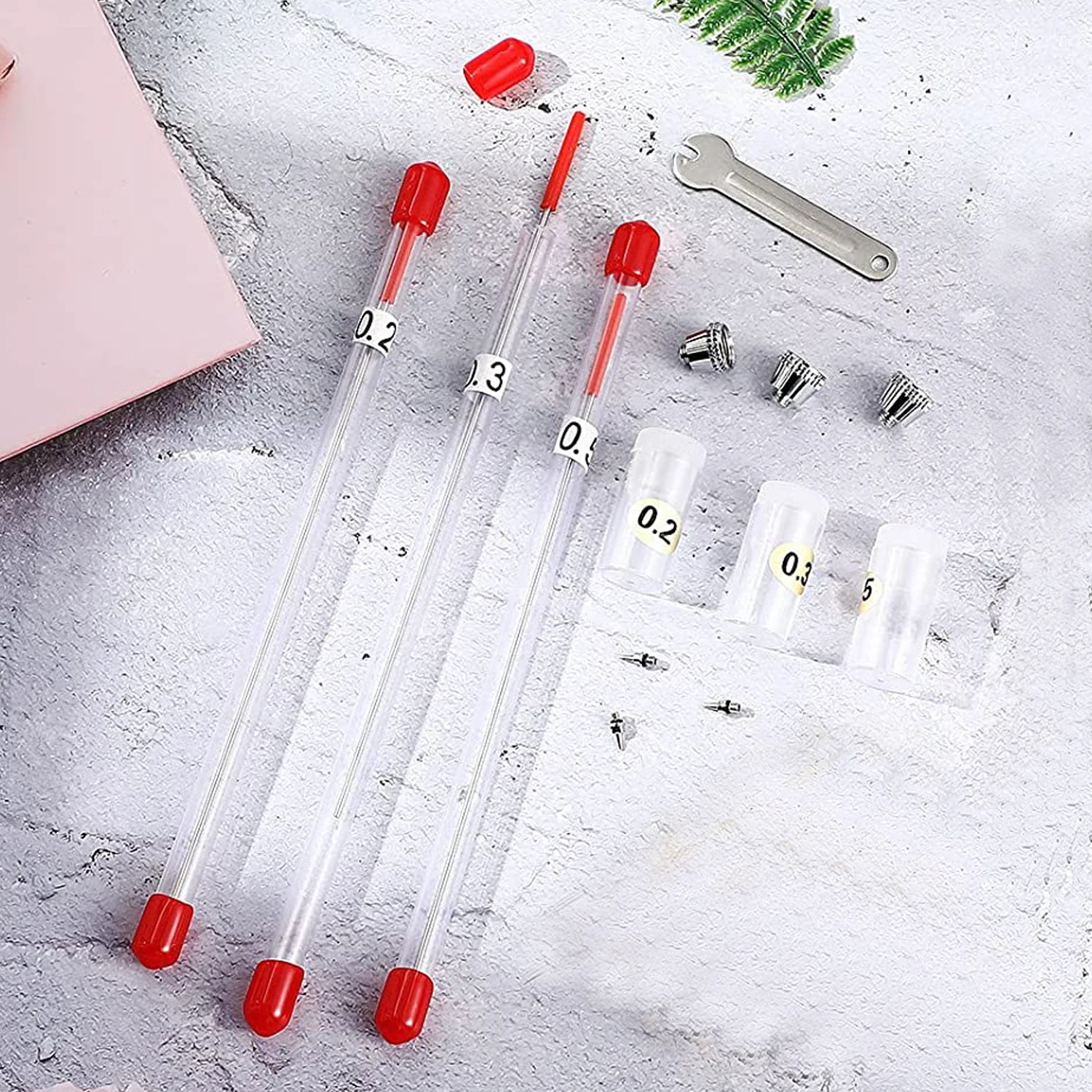 10Pcs Airbrush Nozzle Needle Nozzle Cap Set with Wrench Airbrush Replacement Parts for Airbrush Sprayer