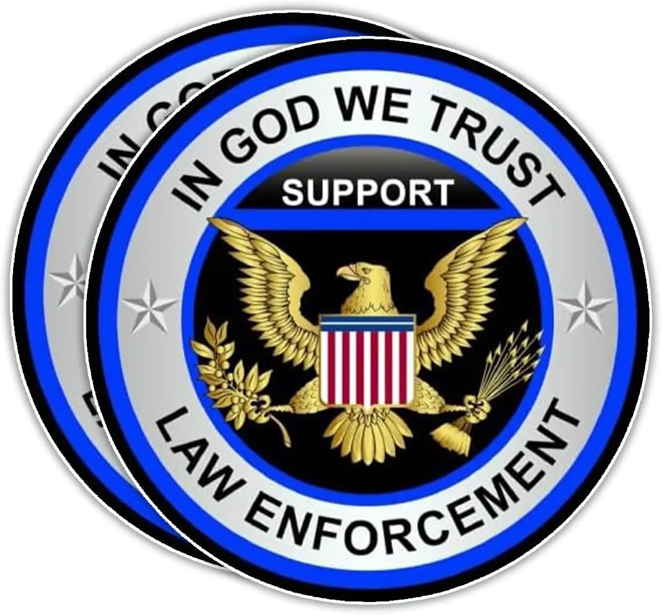 2 Pack In God We Trust Law Enforcement PVC Sticker For Vehicle Window And Travel Case Decorative Graphic Design Decal