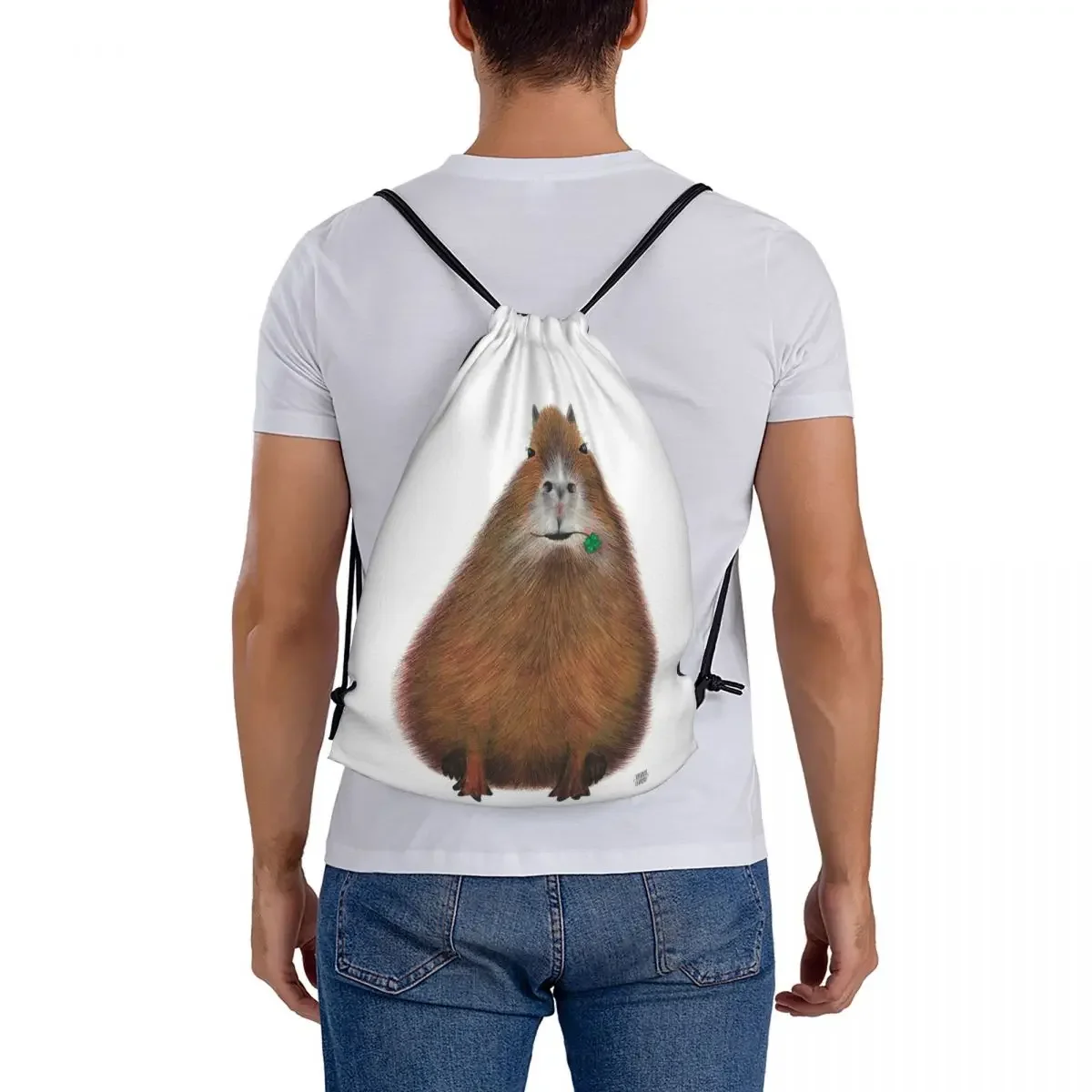 Capybara-mochilas de ilustración hechas a mano de alta calidad, bolsas con cordón, paquete de cordón, bolsa de artículos diversos, bolsa de libros