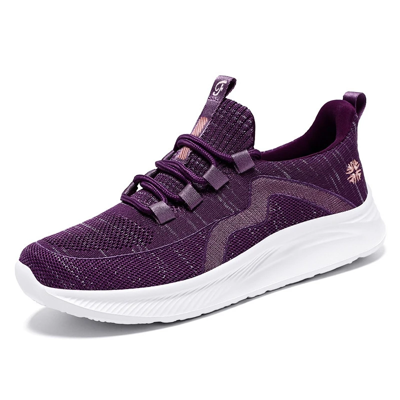 Women's Fashion Sneakers Casual Knit Mesh Breathable Lightweight Soft Sole Non Slip Outdoor Walking Running Purple Shoes