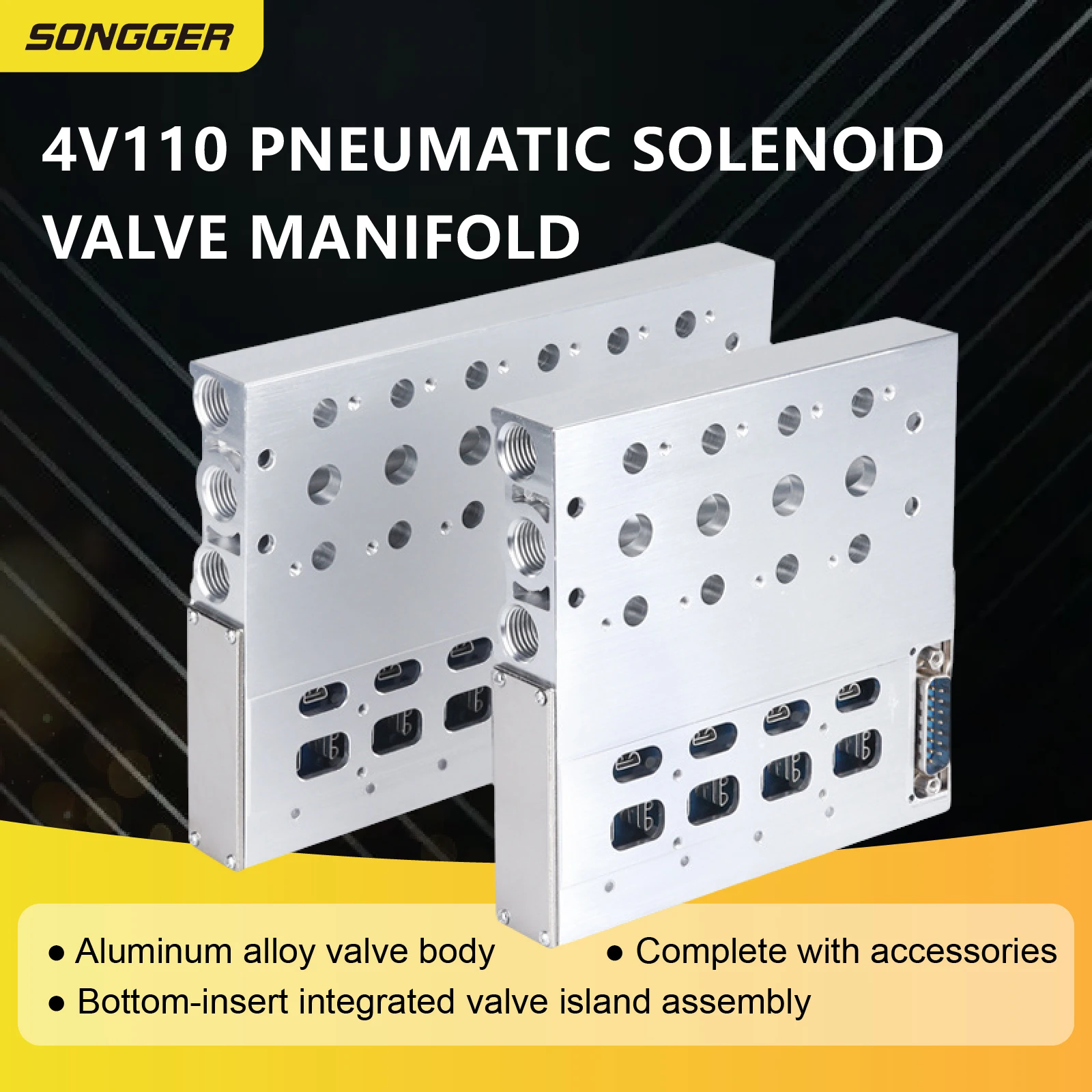 4V110 Pneumatic Solenoid Valve Manifold 24V DC 1/8 inch Aluminum Valve Island Base 4 to 14 Station Modular Air Kit