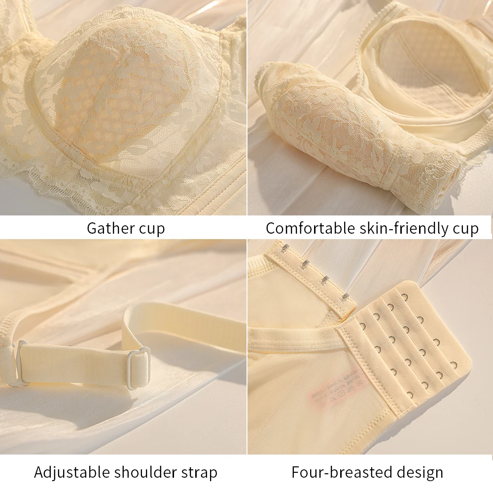 Ultra Thin Lace Bra for Women \'s Embroidery Underwear Shaper Transparent Bralette Adjustable Shoulder Strap Ladies Bra