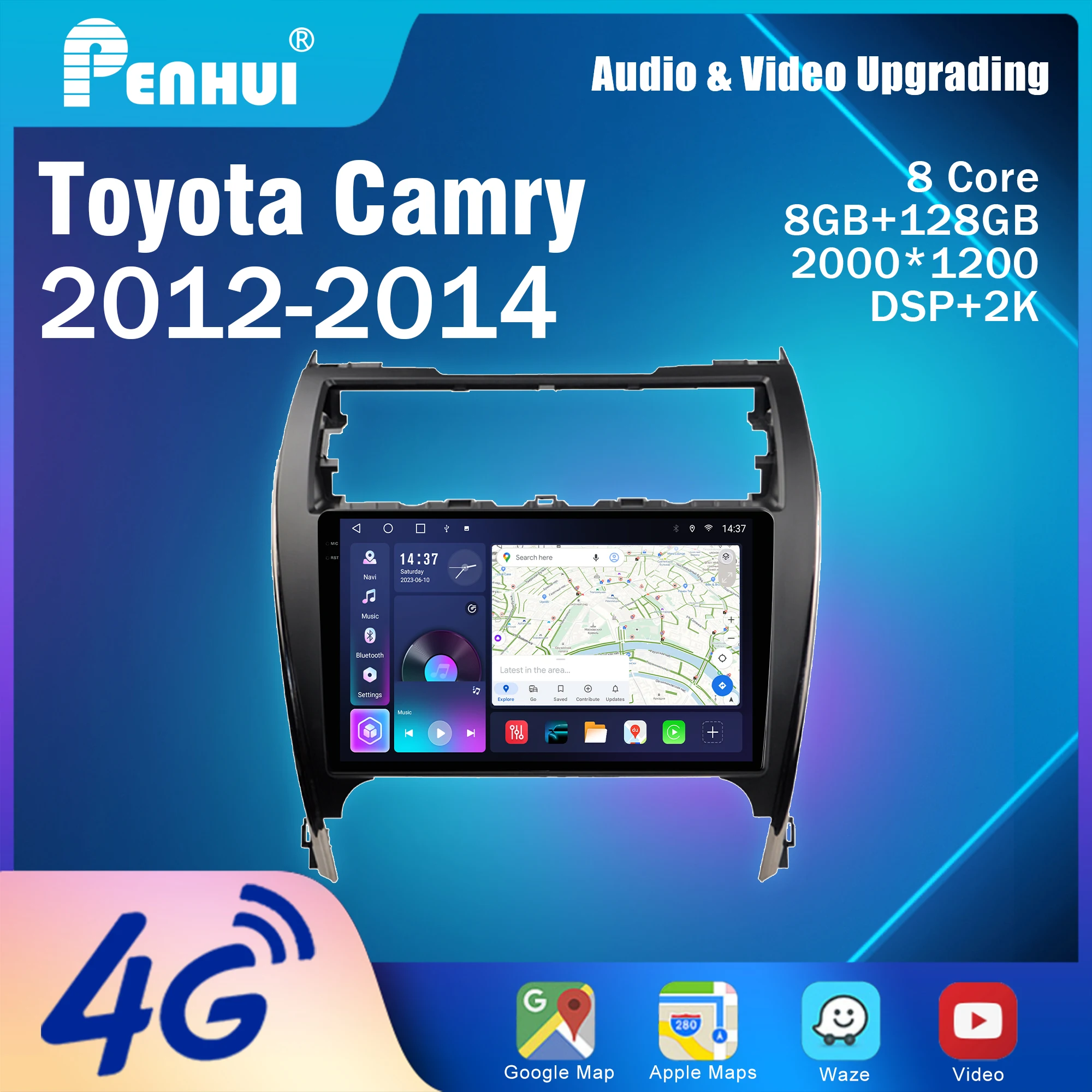 Penhui Android Car DVD Player Screen for Toyota Camry Americas 2012-2014 Audio Video 2 Din DSP  Bluetooth  Carplay