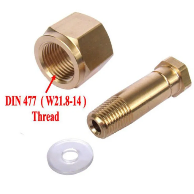 CO2 Regulator Valve Nut DIN477/W21.8 Solid Brass Adapter Nipple With Washer Brass Nut Washer Set Accessories For Oxygen Cylinder