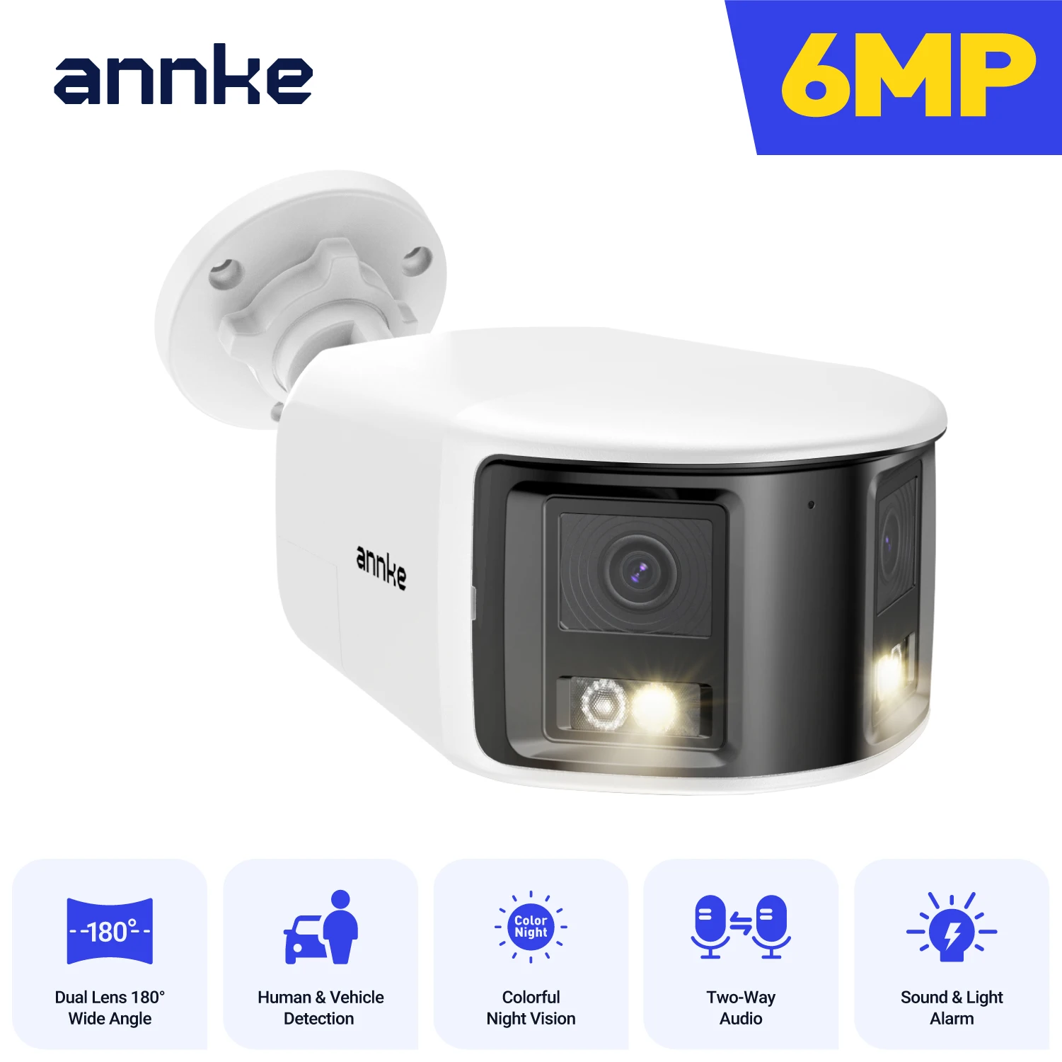 ANNKE Smart Home 180 °   8MP/6MP DUO POE Dual Lens Wide View Outdoor Video POE Kamera, 4K AI Menschliche Erkennung, 8MP Sicherheit CCTV Kamera