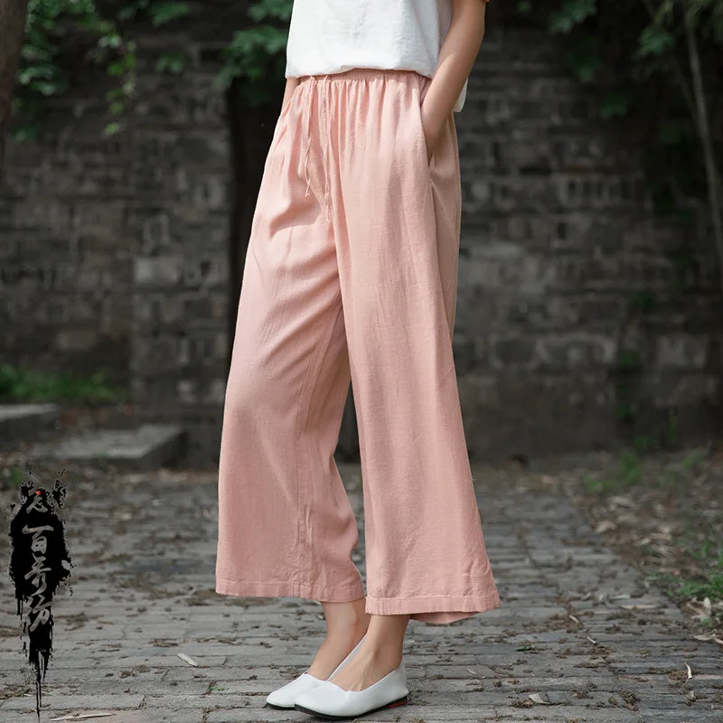 Nowe spodnie z szerokimi nogawkami na wiosnę/lato: luźne, cienkie, artystyczne lniane kuloty do jogi i podróży