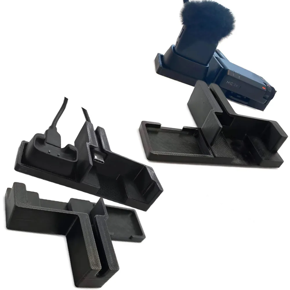 

Charging Station Stand Holder for DJI Mic Mini 3D Printed with Cable Management Slot for Receiver and Transmitter Black