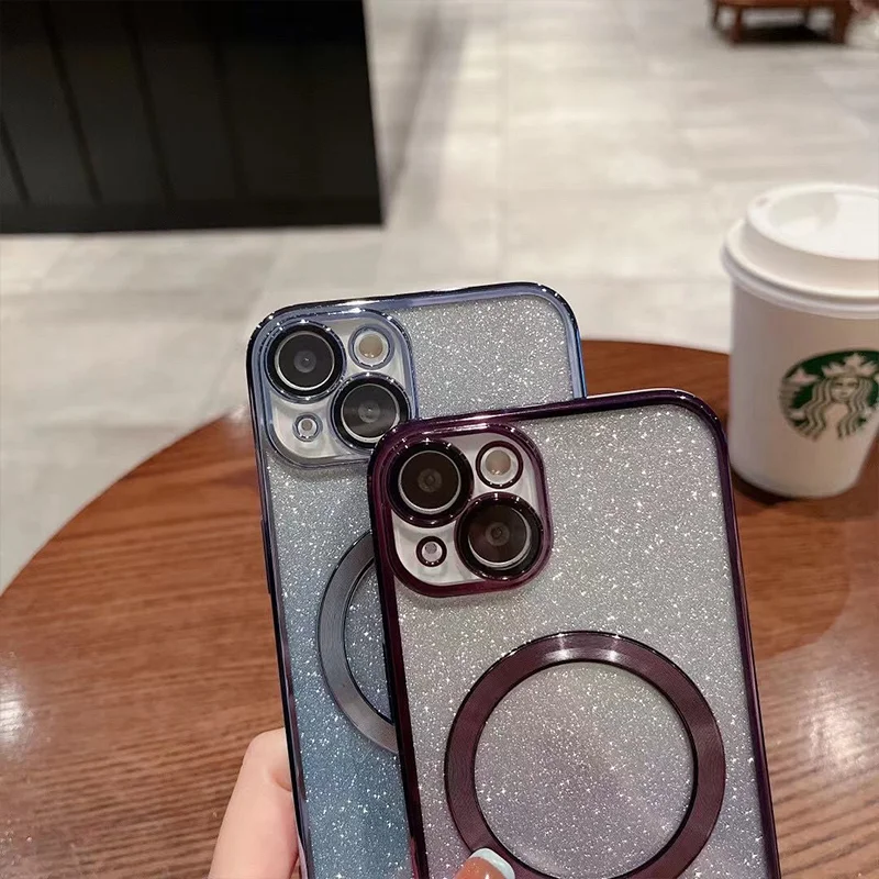 Luxury Plating Glitter Magnetic Case For iPhone 15 14 13 12 11 Pro Max Plus For Magsafe Wireless Charging Soft Cover Accessories image 2