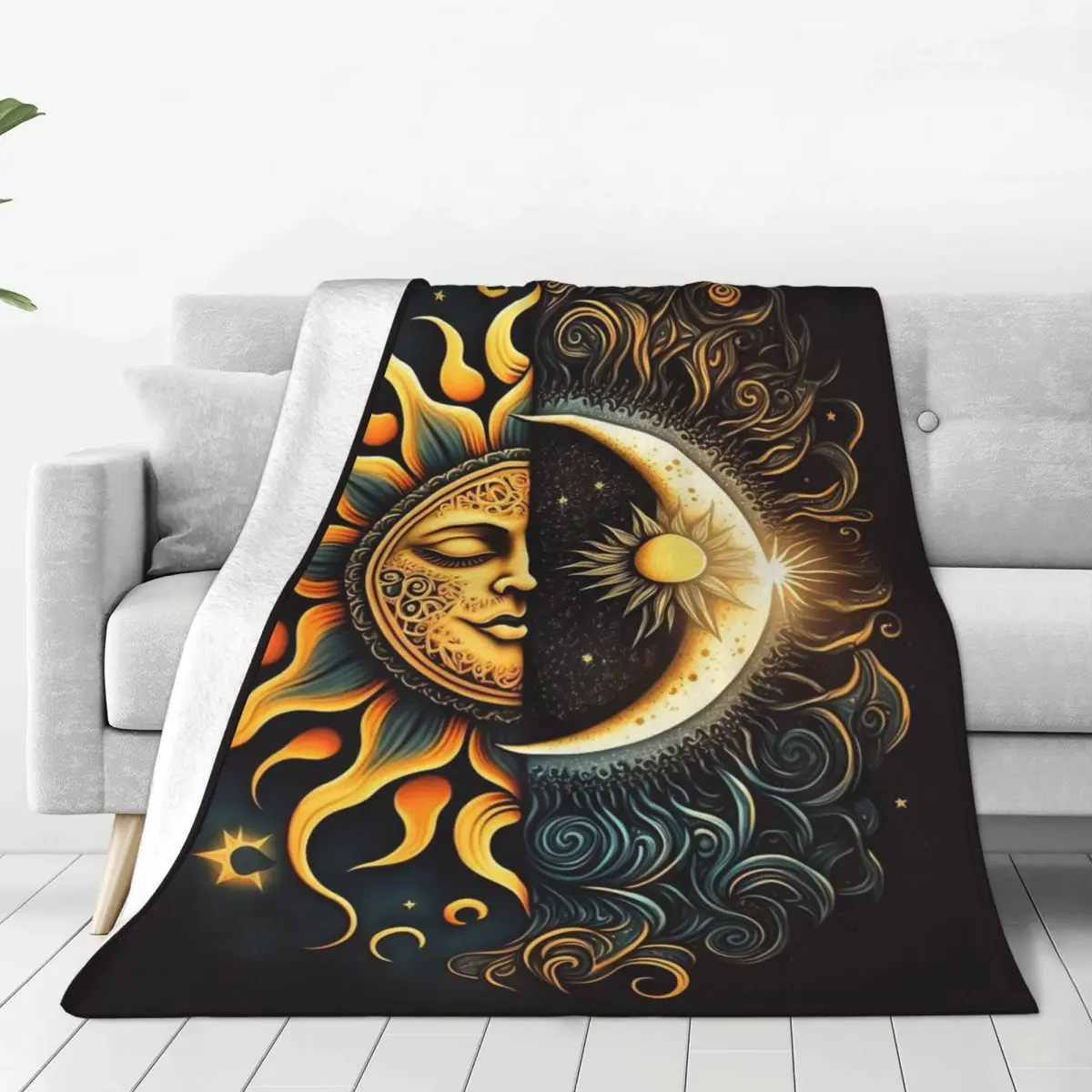 مجردة الشمس والقمر بطانية لينة الصوف الخريف الدافئة الفانيلا رمي البطانيات ل أريكة سيارة الفراش لحاف #1
