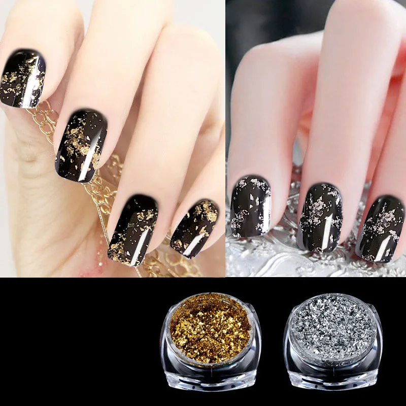 1jar Gold Foils Nails Glitter Random Aluminum Flakes Paillette Chip Nail Design Shinny Sparkles DIY Nail Art Decoration
