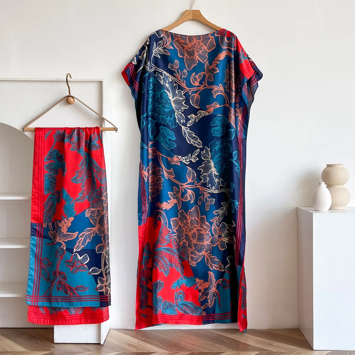 Elegant Printed Silk African Shawl Summer Fashion Long Hijab Kaftan Dress Oversize Muslim Lady Kuwait Abaya Scarf for Women