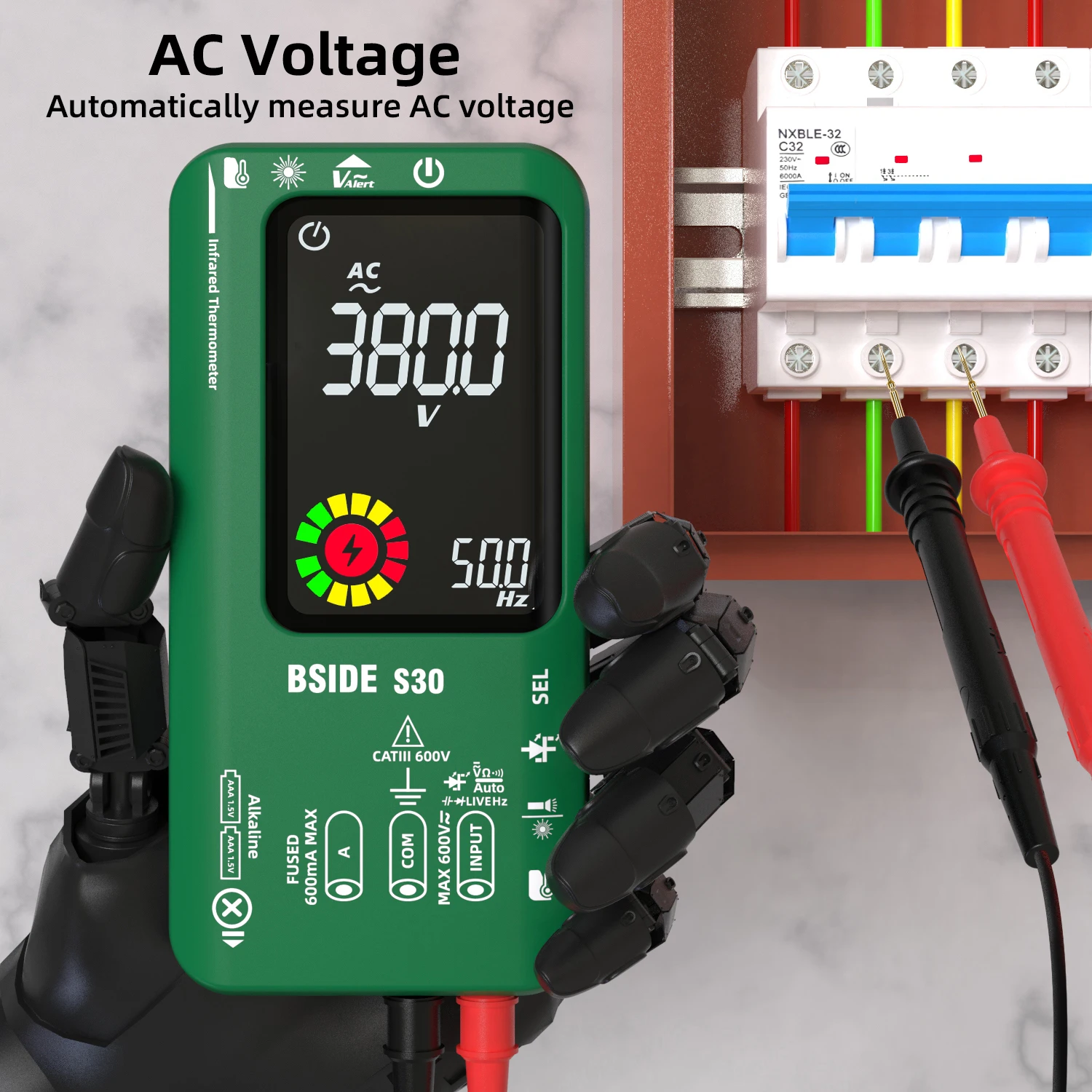 BSIDE New Digital Multimeter Infrared Temperature 15V Diode LED True RMS 9999 DC AC AC Voltage Rechargeable Smart Multimeter DMM