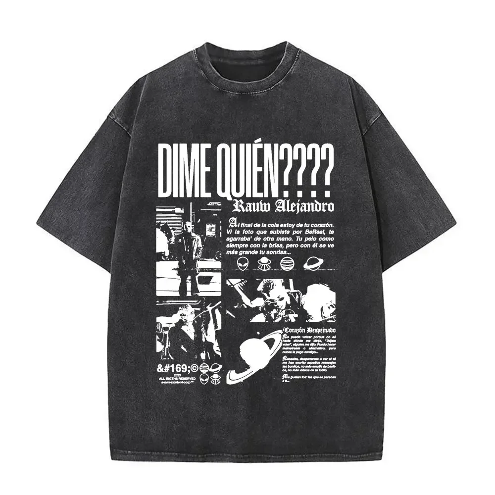 Customization Shirt Singer Rauw Alejandro Album Vintage Washed T-shirt Men Women Clothing Short Sleeve T Shirt Cotton Casual Ove
