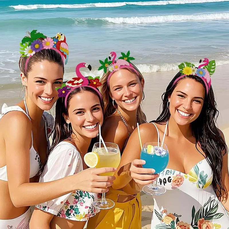 

Flower Headband Hawaiian Beach Party Headband Costume Set Of 8 Beach Party Hair Hoop For Kids Adults Carnival Dress Up Floral