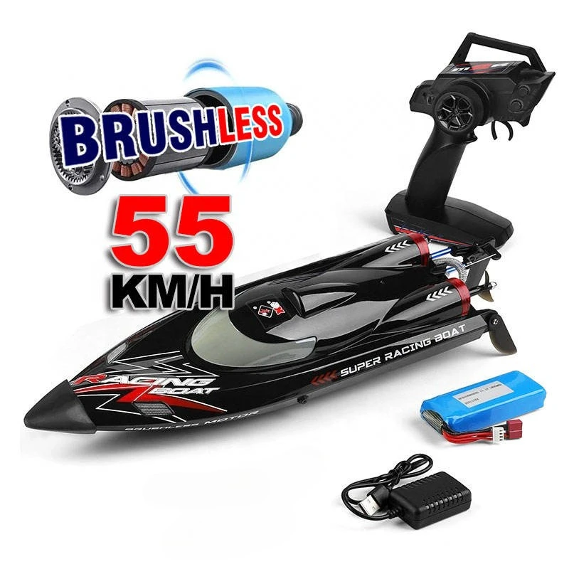 WL916 RC قارب 55KM/H عالية السرعة التحكم عن بعد قارب سباق 2.4 جيجا هرتز مقاوم للماء RC قارب سريع مع إنذار بطارية منخفضة