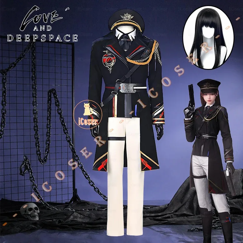 Amor y espacios profundos héroes Cosplay disfraz peluca Farspace Colonel uniforme femenino gorra Caleb fiesta de Halloween mujeres carnaval Outfita
