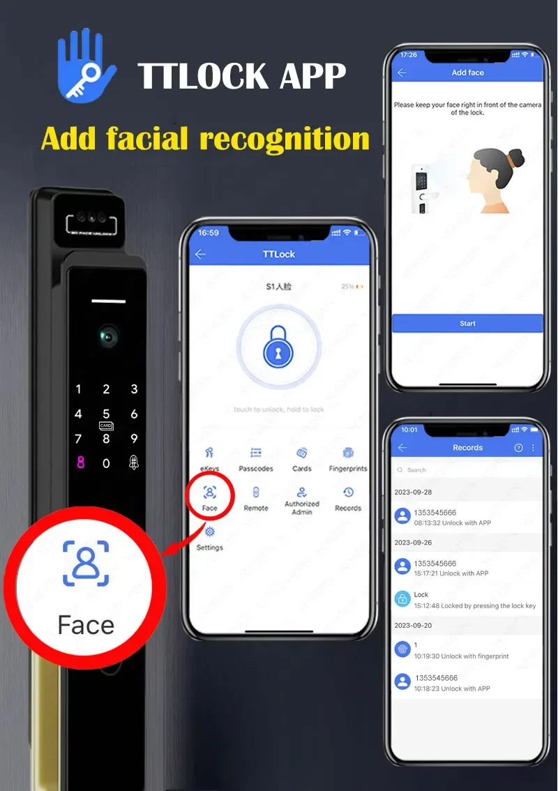 New Ttlock Wifi Smart Lock Biometric Face Recognition Fingerprint Digital Door Lock Remote Voice Intercom Card Intelligent Lock