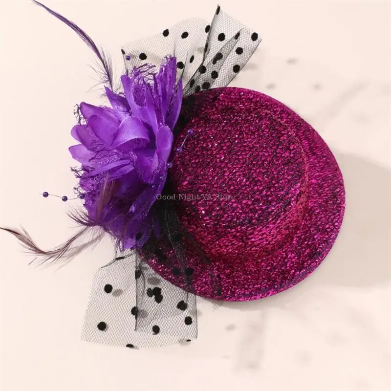 

Feathered Flower Fascinator Hat with Hair Clip Music Festival Costume Barrettes