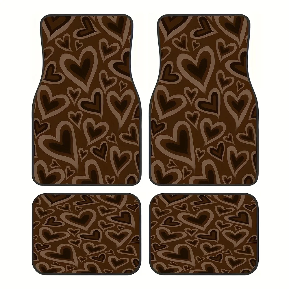 4pcs Chocolate Love Pattern Car Floor Mats, Non-Slip Front And Rear Floor Mats, Car SUV Universal Decoration, Best Gift For Both